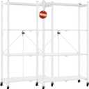 DEANIC 4 Tier Foldable Storage Shelves with Wheels, Large Capacity Shelving Unit, Freestanding Metal Wire Shelf Rack, No Assembly Organizer Rack for Garage Kitchen, Basement, Pantry (2, White)