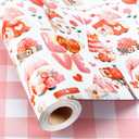 Merture Valentines Pink Gnome Wrapping Paper Roll - 17 In x 32.8 Ft (46.5 sq.ft.ttl.) - Adorable Gnome, Heart and Rose with Gold-Printed Valentines Day Lettering Design for Romantic Celebrations, Weddings, Bridal Showers, Anniversary for Women, Girlfriend, Wife, Lover