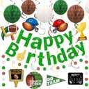 Football Happy Birthday Banner | Pre-strung Football Theme Party Banner, Hanging Swirl Touch Down Honeycomb Balls | Birthday Party Supplies Touchdown Banner Decor