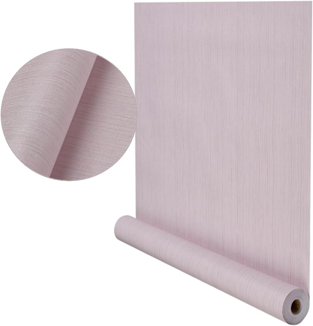 Grasscloth Wallpaper Peel and Stick 24in x 394in(32.8ft) Fabric Contact Paper Textured Linen Papel Self-Adhesive Thick Vinyl Embossed Film Wall Paper (Pink)