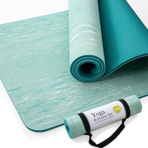UMINEUX Extra Thick Yoga Mat, 2/5 Inch (10MM), Natural Rubber and TPE Non Slip Yoga Mats with Strap for Women Men, Eco Friendly Exercise Mat for Yoga, Pilates and Home Workout (Tiffany Blue)