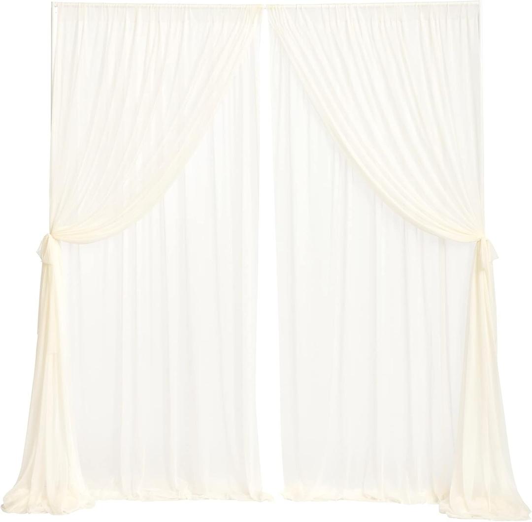 Ling's moment Ivory Sheer Curtains, Chiffon Wrinkle-Free Window Doorway Drapes Backdrop for Sliding Glass Doors Living Room Wedding Party Bedroom Farmhouse Arch Stage, 10ft x10ft 2 Layers