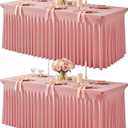 2 Packs Dusty Rose Table Clothes for 6 Foot Rectangle Tables, One-Piece Wrinkle Resistant Stretch Spandex Table Covers with Skirt for Event Banquet Wedding Birthday Party