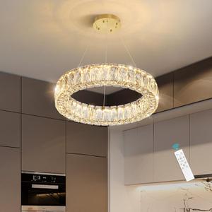 HAIXIANG Modern Crystal Chandelier Dimmable LED 16 Inch Ring Pendant Lights Adjustable Glam Chandeliers Lighting Fixtures for Dining Room Living Room Bedroom Gold Light