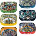 HENXFEN LEAD Boho Ceramic Square Bowls  20 oz Colorful Bowls for Snacks, Dessert, Side Dishes, Pasta - 6 Inches Appetizer Plates Set of 6, Microwave & Dishwasher Safe