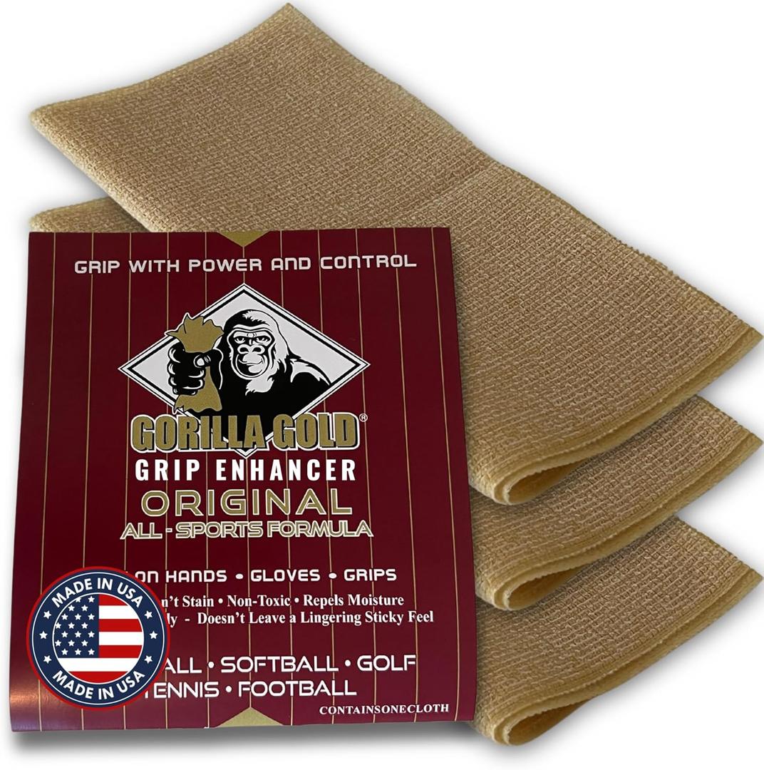 Gorilla Gold Grip Enhancer Tacky Towel - USA-Made Chalkless Competition-Approved Formula for Softball, Golf, Tennis and More - Versatile Multi-Sport Moisture Control for Sweaty Hands