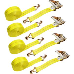 4 Pack 2" x27' Ratchet Strap Tie Down 10000lbs J Hook,Heavy Duty Tie-Down Ratcheting Cargo Truck Straps Wire Hook Ends, J-Hook Ratchet Strap TieDowns KJE