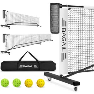 BAGAIL Portable Pickleball Net Set, 22 FT Regulation Size Pickle Ball Net with Ball Collector, 4 Balls and Carry Bag, Easy Setup for Outdoor Indoor Driveway