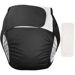 WEEOATAR Unisex Reusable Adult Cloth Diaper,Washable Swim Nappies,Adjustable Incontinence Pocket Diaper with Magic Stickers,Protective Underwear for Seniors,Disability,Postpartum(Black) One Size