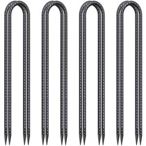 24 Inch Trampoline Stakes High Wind, 3/8 Inch Diameter Rebar Tent Anchors 8 Pack Heavy Duty U Stakes for Ground, Chain Link Fence, Swing Set, Soccer Goal (Black)
