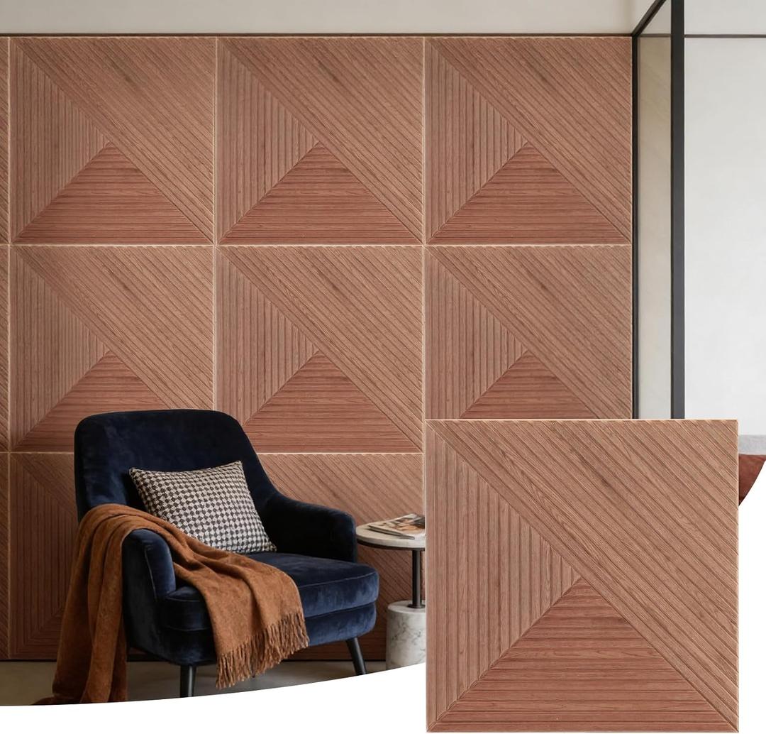 6 PCS Acoustical Wall Panels23.6 x 23.6 Inch Self-adhesive Sound Absorbing Panels Decorative, Wood-Pattern Printing Soundproof Wall Panel for Home Office Studio,patchwork three-color