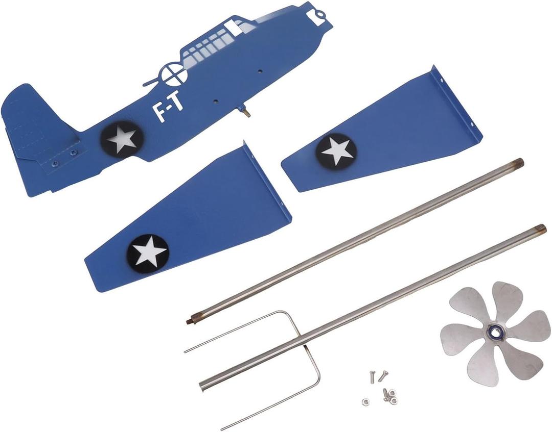Airplane Weather Vane Iron Stainless Steel Outdoor Wind Spinner Windmill for Garden Patio Lawn Yard Blue Handcrafted Paint Wind Direction Indicator Yard Decoration