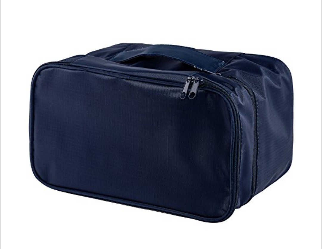 JJ POWER Travel Underwear Organizer Bag, Lightweight Double Layer Large Capacity Cosmetic Bag Multiple Compartments and Pockets (Navy)