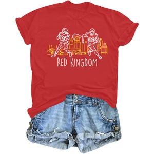 Football Shirts Women Football Team Fan Shirt Oversized Game Day Tshirt Rugby Gifts Tee Tops (Red, M)