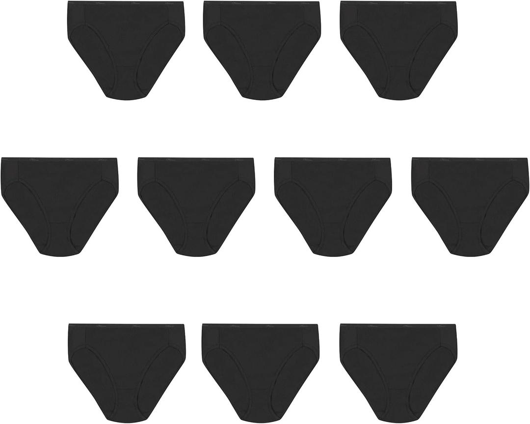 Hanes womens High-cut Panties Pack, High-waisted Briefs, Moisture-wicking Cotton Underwear, 10-pack (Colors May Vary) (8, All Black)