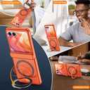 CENMASO for Motorola Razr+ Plus 2025 Case/Razr + Plus 2024 Case with Hinge Protection & Built-in Screen Protector & Magnetic Ring Stand, Slim Rugged Shockproof Phone Case for Razr + 2025/2024-Orange