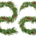 9FT Norfolk Pine Garland with Lights, 2 Pcs Realistic Christmas Garland Decoration Prelit Real Touch Cedar for Mantle Fireplace Outdoor Indoor Decorations