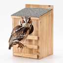 Screech Owl House With Bird Stand - Large Cedar Premium and Weatherproof Design - Prebuilt Box for Outside With Mounting Screws, Easy Assembly