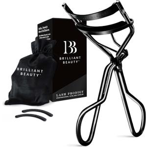 Brilliant Beauty Eyelash Curler with Satin Bag & Refill Pads - Award Winning Eye Lash Curlers for Dramatically Curled Eyelashes & Lash Lift in Seconds (Jet Black)