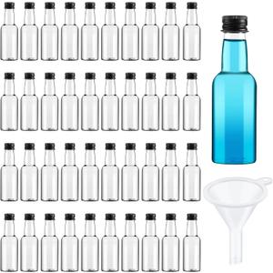 Tessco for you 100 Pcs Mini Liquor Bottles with Black Cap, Small Empty Shot Bottle, Airtight Plastic Spirit Alcohol, Salad Dressing Wine Hot Sauce Party Supplies(0.8 Oz)