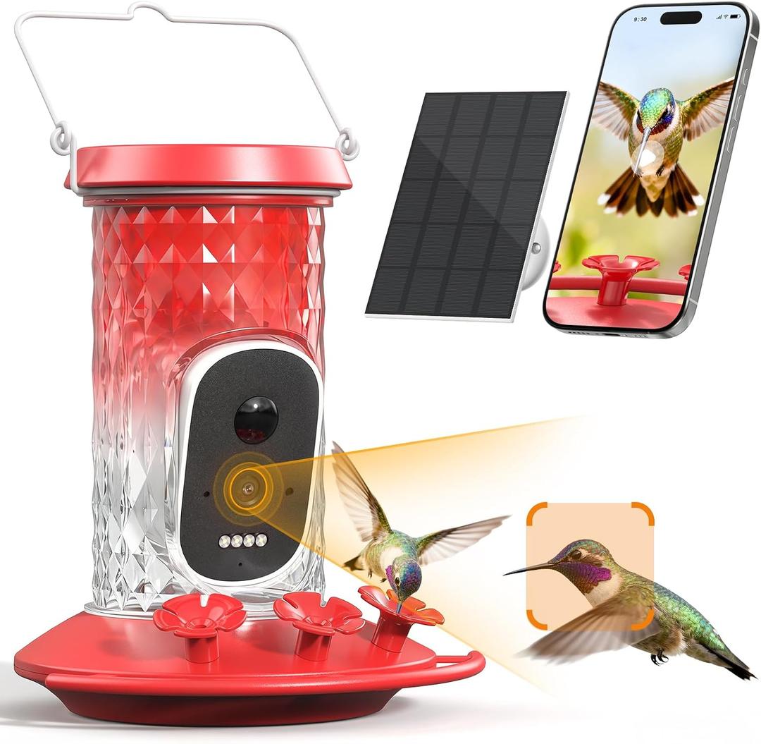 Smart Hummingbird Feeder Camera | AI Identification, 2.5K UHD, Night Vision, Attract Hummingbirds, Solar Powered Outdoor, IP66 Weatherproof, Garden Decor, Gift