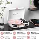 Vinyl Record Player with Built-in Speakers 3-Speed Vintage Record Player Bluetooth Portable Suitcase Turntable Belt-Driven LP Player Support RCA Output and Headphone Output (White Rose Gold)