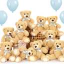 MorisMos Bulk Teddy Bear for Baby Shower,10-Pack Teddy Bear Stuffed Animals Bulk,14 in Teddy with Baby Blue Bow,Soft Stuffed Animal Wholesale for Birthday Christmas Valentine's,Brown