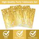 96 PCS Golden Birthday Party Decorations Tableware Set for Golden Themed Happy Birthday Supplies Diamond Gold Plates Napkins Forks for 24 Guests Men Women Anniversary Engagement Wedding Party Favors