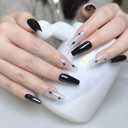 Medium Length Square Press on Nails, Handmade Press on Nails, Black Sparkling Stars False Nails, Professional Hand-Painted Art Fake Nails10 pcs Set (Size M)