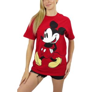 Disney Womens Mickey Mouse Relaxed Fit Tee (Small, Regular, Stroll Red)