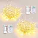 Firecracker Fairy String Lights 2 Pack 10 FT 120 LEDs, Warm White Battery Operated Twinkle Cluster Lights with Romte & 8 Modes, Waterproof for Mirror, Headboard, Table Decor, Wreath, Indoor Party