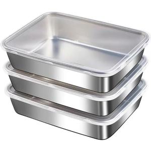 3PCS Stainless Steel Food Storage Containers Meal Prep Containers, Kitchen Tray with Lids,Oven Plate BPA Free
