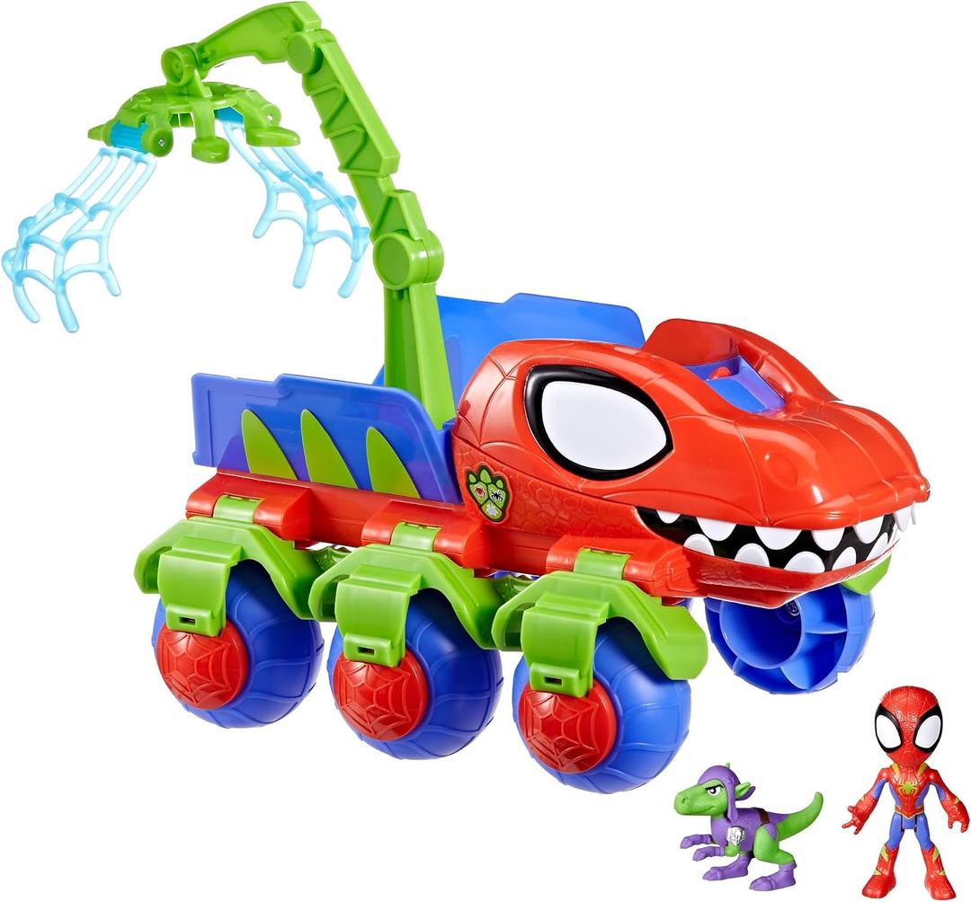 Spidey and his Amazing Friends Marvel Dino-Webs Crawler Toy Car Playset, Spider-Man & Goblin Raptor 4-Inch Action Figures, Kids Ages 3 & Up, 4.016 inches