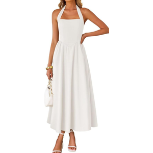 ZESICA Women's Summer Sleeveless Halter Midi Dress 2025 Off Shoulder High Waist Swing Flowy Beach Long Dresses (Large, Black)