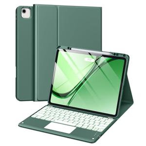 Harvopu for iPad Air 13 Inch & Pro 12.9 Case with Keyboard - Multi-Touch Trackpad, 7 Colors Backlit, Detachable Keyboard Cover for iPad Pro 12.9 (6th, 5th, 4th, 3rd gen), Air 13 M4/M3/M2, Pine Green