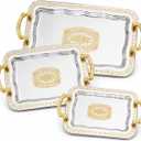 3 Pcs Silver Serving Trays with Handles
