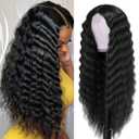 28 Inch Long Curly Synthetic Hair Wigs for Women Black Lace Front Wig Synthetic Curly Wigs Deep Wave Wig with 4" Simulated Scalp Natural Crimps Curls Hair Replacement Wigs for Daily Party Use 1B#