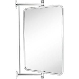 TEHOME Chrome Rounded Rectangle Pivot-N-View Bathroom Vanity Mirror Rotating Tilting Mirror Corner Vanity, 14 x 22''
