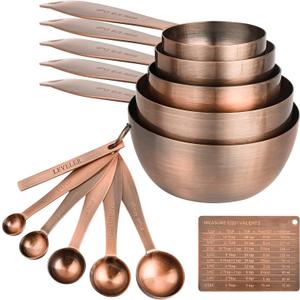 Smithcraft Measuring Cups and Spoons Set, 12 Pieces Stainless Steel Measuring Cup Set, Metal Copper Measuring Cups Spoons, Dry & Liquid Kitchen Measure Cup Spoon & Leveler & Measure Equivalents
