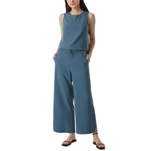 AFITNE Two piece Outfits for Women Summer 2 Piece Sets Linen Crop Tank Top and Wide Leg Pants Matching Sets Clothing Vacation Lounge Jumpsuits 2024 Spring Fashion Trendy Clothes Blue L 28" Medium