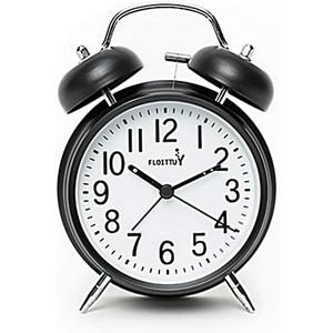 {Loud Alarm for Deep Sleepers) 4'' Twin Bell Alarm Clock with Backlight for Bedroom and Home Decoration(Black)
