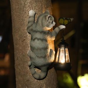 Cat Solar Garden Decor Outdoor Statue for Garden,Tree Faces Decor Outdoor,Cat Birthday Gifts for Women Mom