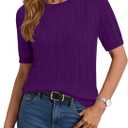 Zeagoo Cable Short Sleeve Sweaters for Women Summer Spring Cute Tops 2026 Trendy Business Causal Outfits Work Blouses Clothes (Purple)
