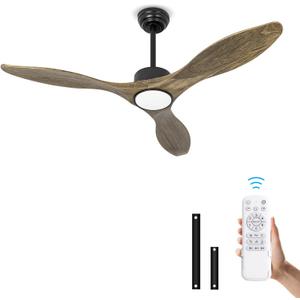 Ceiling Fans with Lights Remote 52inch Solid Amber Color Wood Fan Timing 6Speeds Silent Reversible DC Motor 3CCT LED Light with Memory Lighting Function Indoor Outdoor Fan Farmhouse Bedroom