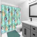 Jay Franco Bluey and Bingo Fabric Shower Curtain - Kids Teal Bathroom Dcor