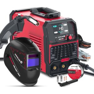 140A MIG Welder, 3 in 1 Flux Core, MIG/LIFT TIG/Stick Welding Machine 110V Portable IGBT Inverter Synergic Control, LED Display with Welding Helmet