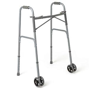 Medline Heavy Duty Bariatric Extra Wide Folding Walker wtih 5" Wheels, Supports up to 600 lbs, Comfort Foam Hand Grips