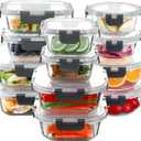 C CREST Food Storage Glass Containers Set of 12 with Locking Lids, Multi-Size, Airtight Seal for Freshness, Perfect for Meal Prep and Storage (Grey)