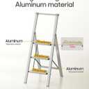 HillhutApex Aluminum 3 Step Ladder, Step Stool Foldable Ladder(Pale Grey)