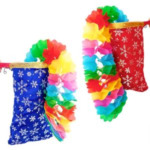 2PCS Magical Magic Props Change Bags (Red + Blue) with 2PCS Paper Pull Flowers Make it Appear or Disappear for Magic Tricks